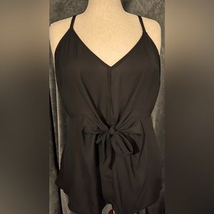 Fit and flare tie front peplum tank. Chiffon fabric. Torrid size 2